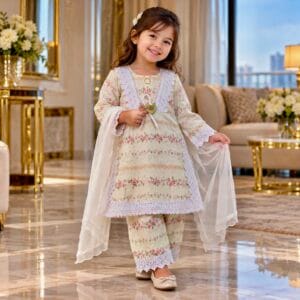 Premium Floral Cotton Three-Piece Set for Kids